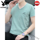 
Playboy (PLAYBOY) new double-layer chicken heart neck half-sleeved summer V-neck fashion trendy pure cotton short-sleeved T-shirt men's casual base shirt high-end brand-bean green 693 styles embossed print-high-end M 85-110Jin[Jin equals 0.5 kg]