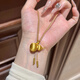 Ruinuo gold gourd pendant for women 999 pure gold coiled necklace clavicle chain birthday gift for girlfriend and wife gold gourd yellow rope necklace / gold weight about 1.54g