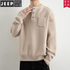 JEEP SPIRIT autumn and winter men's heavyweight Henry collar jacquard thickened sweater men's lazy style slightly wide casual sweater gray M