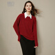 Late White Exclusive 2025 Autumn Style Simple Chinese Red Sweater Solid Color Soft Waxy Wool Sweater Women Red L