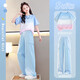 Balabala girls suit summer suit 2025 new fashionable children's short-sleeved work pants big children summer fashionable street-fried sports 9889 white + 15290 purple 120 cm