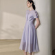 ROEYSHOUSE Luo Yi Temperament Waist Dress 2025 Summer New Fashion Puff Sleeve Large Swing Skirt 12052 Purple 2XL