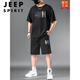 JEEP SPIRIT Men's Sports Set Summer Large Size Fat Men's T-shirt Plus Fat Plus Large Short Sleeve Shorts Casual Two-Piece Set Black 9922 [Set] 3XL