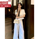 维多利亚的格调韩系时尚气质轻熟风套装女夏季2025新款老钱风马甲阔腿裤两件套潮 米色套装 S 建议80-100斤