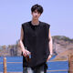 Du Xiaoxian's textured sleeveless vest men's summer thin youth sports fitness vest Henry collar t-shirt black L recommended 100-120Jin Jin equals 0.5 kg