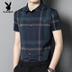 
Playboy (PLAYBOY) high-end middle-aged men's short-sleeved shirt thin markless ice silk summer plaid lapel daddy top SHQE9761 blue one size 165M