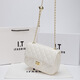 Bian Niao Bolso de cuero genuino de marca de lujo ligero Bolso de mujer Pequeño bolso de cadena de diamantes de piel de oveja Xiangfeng Bolso de hombro de moda Bolso cruzado Blanco de moda con cierre G - Tamaño grande 22 cm