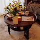 Qingziyou French retro solid wood coffee table, antique style round tea table 2025 new American home small apartment side table furniture, walnut color + rubber wood, diameter 80CM