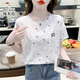 Woodpecker pure cotton loose printed T-shirt women's trendy summer wear new versatile T-shirt top 1396# white L suitable for 110-119Jin Jin equals 0.5 kg
