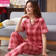 Modal summer pure cotton pajamas women's short-sleeved trousers thin new style plaid pure cotton summer mother home clothes FTX-9922 M - Recommended 80-95Jin [Jin equals 0.5 kg]