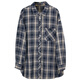 Sancai 2025 autumn new plaid shirt loose mid-length shirt cardigan lapel casual retro M navy plaid S 155/80A