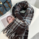 CACUSS Scarf Women's Autumn and Winter Warm Scarf Outdoor Cold-proof Shawl Women's Tassel Design Birthday Gift Blue Brown Check