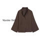 Massimo Dutti Autumn and Winter New Products 2025 Women's Clothing Simple and Versatile Lazy and Relaxed Textured Raglan Sleeve Shirt 05175975 Brown XS (165/84A)