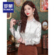 ROMON New Chinese style tassel embroidered stand collar bottoming shirt for women early spring new light national style shirt with horse skirt top white XL 115-125Jin Jin is equal to 0.5 kg