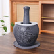 Yi Yuanxuan household natural black gold garlic mortar, stone mortar, medicine jar, stone cup, garlic pounder, pair of wolei bowl, pepper mashing and grinding machine, black gold stone lotus, fish outer diameter 13CM