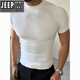 JEEP SPIRIT seamless quick-drying breathable sports fitness short-sleeved T-shirt running training cycling clothing compression tight elastic top for men classic black--quick-drying sports short sleeves M