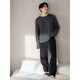 Beiyan couple pajamas for women spring and autumn new style soft cotton long-sleeved loose home wear casual striped men's loose large size suit C20533 women's L