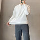 Light mature business casual henley collar bottoming sweater men's long-sleeved spring and autumn half-buttoned round neck solid color sweater white M