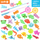 EZR fishing toy children's fishing rod with magnetic suction to catch small fish inflatable pool toy magnetic fishing 38-piece set