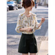 Awakening Paradise Summer Forest Style Super Fairy Design Niche Top Long Sleeve Floral Shirt Belt Shorts Two-piece Suit Women Dark Green S