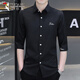 
Woodpecker summer ice silk short-sleeved shirt for men's trendy free ironing five-point mid-sleeved shirt for boys' seven-point sleeves H684 white L