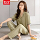 Catman Miiow Pyjamas für Frauen im Sommer kurzärmelige lange Hosen Dünner Modell Modal Sommer Frauen mit hoher Wertzahl Cardigan Square Collar Home Clothing Set DP723 Light Pink M Empfohlen 90-110