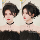 He Jian Gong Birthday Crown Baroque High-end Celebrity Goddess Party Crown Headwear Hairband Photo Props Internet Celebrity Gift Black Rhinestone Gemstone Crown - Same Style as Ju Jingyi