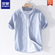 
ROMON men's striped shirt short sleeve loose summer thin Japanese casual versatile cotton shirt summer clothes 9740 black 2XL 145Jin [Jin equals 0.5 kg]