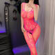 Sexy no-take-off pajamas, open-fit mesh jumpsuit, bed robe, uniform, temptation passion suit, large size, pink jumpsuit + thong