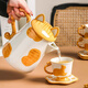 Qingbilin moves into a new home tea set ceramic cup kettle water set teapot afternoon tea wedding engagement gift for the newlyweds cat brown and white 5 pieces one pot two cups two saucers