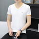 Heilan Home's men's summer V-neck men's short-sleeved T-shirt pure cotton letter slimming trend peach heart collar men's solid color QY691 black 3XL recommended 150-170Jin Jin equals 0.5 kg