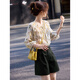 Awakening Paradise Summer Forest Style Super Fairy Design Niche Top Long Sleeve Floral Shirt Belt Shorts Two-piece Suit Women Dark Green S