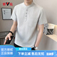 Yalu Chinese style cotton and linen short-sleeved t-shirt shirt men's summer henley collar linen top inch shirt stand collar shirt khaki M about 90~105Jin Jin equals 0.5kg can be worn