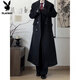 Playboy (PLAYBOY) black shoulder woolen coat for men and women in autumn and winter. Cotton and thickened long British style knee-length windbreaker woolen coat. Black cotton and thickened. XL 145 to 160Jin Jin is equal to 0.5 kg. Can be worn