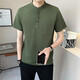 Yalu Chinese style cotton and linen short-sleeved t-shirt shirt men's summer henley collar linen top inch shirt stand collar shirt khaki M about 90~105Jin Jin equals 0.5kg can be worn