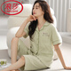 Langsha pure cotton pajamas for women summer 2025 new high-end short-sleeved cropped pants large size cardigan for women to wear at home n9896 short-sleeved/cropped pants cardigan 3XL (160-180Jin Jin equals 0.5 kg)
