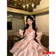 Zofide bride wedding dressing gown pink engagement dress high-end new evening dress female niche sense celebrity birthday pink shiny satin丨sleeved style M