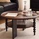 Qingziyou French retro solid wood coffee table, antique style round tea table 2025 new American home small apartment side table furniture, walnut color + rubber wood, diameter 80CM