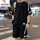 Woodpecker (Tucano) Casual Sports-Anzug Herren Sommer Neues loser Ice Seide Kurzärärmelte T-Shirt für Männer mit hübschen Shorts FKS653 Schwarzer Anzug [2-teiliger Set] XL [Empfohlen 130-150jin [Jin gleich 0,5 kg] Wearable]