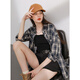 Sancai 2025 autumn new plaid shirt loose mid-length shirt cardigan lapel casual retro M navy plaid S 155/80A