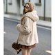 TonLion 2025 Winter Women's Hooded Horn Button One-Hand-Length Imitation Lamb Wool Jacket