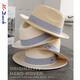 Mr DUCK's new product, handmade fine three-quarter grass white Panama straw hat for men and women, summer large-brimmed jazz beach hat with big head MS226236-khaki_empire blue ribbon (extra size (over 61cm, only for extra large head circumference)