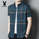 
Playboy (PLAYBOY) high-end middle-aged men's short-sleeved shirt thin markless ice silk summer plaid lapel daddy top SHQE9761 blue one size 165M