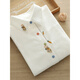 Oein Muhua Lane Women's Wear Literary Fresh Cartoon Embroidery Rabbit Carrot Colorful Buttons Front Shoulder Brushed White Shirt Women's Long White Pure Cotton Long Sleeve 175 L 120-130Jin Jin is equal to 0.5 kg