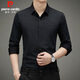 Pierre Cardin long-sleeved shirt men's spring and autumn loose trendy business casual knitted plaid shirt for young and middle-aged people, black XL