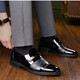 Hot Air Mic (Refengmai) Herren Lederschuhe Flachgeschäft formeller Anzug Fuß-Schlupf-Glanz-Arbeit Herrenanzug lässig große Schuhe Flat Heel 9905 Glanz schwarz 44
