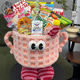 Children's Day Little Monster Snacks Hug Bucket Bouquet DIY Materials Children's Birthday Gifts Flower Shop Packaging Gift Box Bigfoot Pink Checkered Little Monster