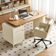 Quanyou Home Log Furniture Desk with Drawer Home Study Office Storage Table Bedroom Makeup Table and Chair Combination Log Color + Milk White | Reverse Desk