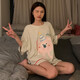 莫代尔睡衣女双面可穿夏季新款V领+圆领短袖短裤可爱家居服套装 9905w#笑脸+派对熊 XL