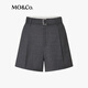 MO&Co.短裤2025秋新品弹丝绵羊毛附腰带高腰阔腿裤休闲裤MBE3SOT004 深花灰色 S /160
